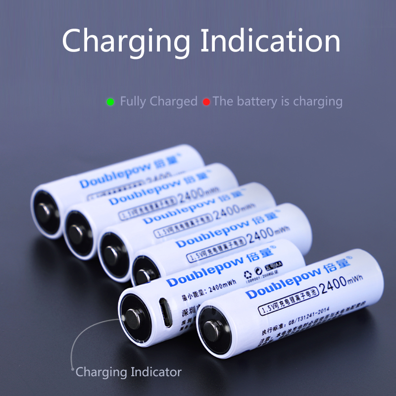 Picture of Doublepow AA Size 1.5V 2400mWh Li-ion Rechargeable Battery with Built-in USB Type-C Fast Charging & LED Indicator Facility - 4 Pieces Pack ( White )