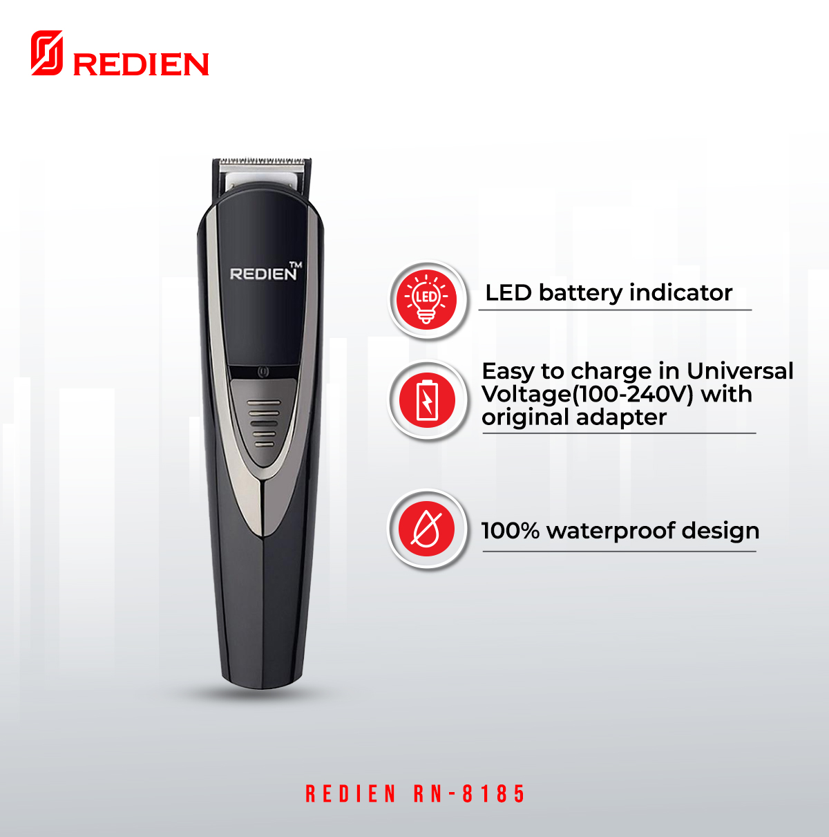 Picture of REDIEN RN-8197 13in1 Waterproof Rechargeable Smart Trimmer with LED Display - 1 piece ( Black )
