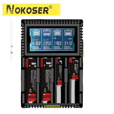 Picture of Universal Intelligent Battery Charger NOKOSER D4U 4 Bay - Smart Charger for Various Types Rechargeable Battery, Includes Battery Tester - 1 piece ( Black )