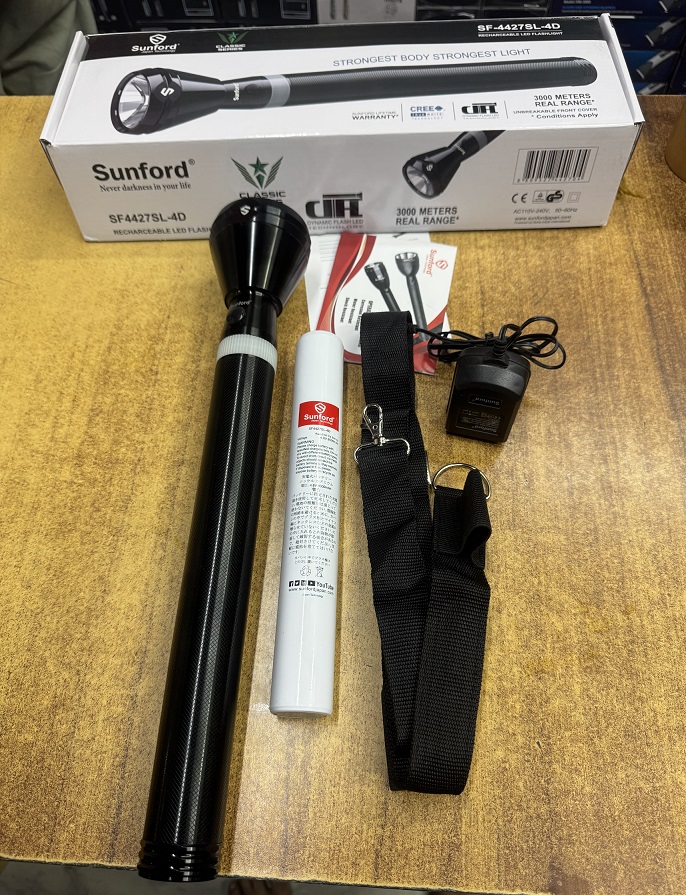 Picture of Sunford SF4427SL-4D Long Range Rechargeable LED Flashlight/Torch Light - 1 Piece ( Black )