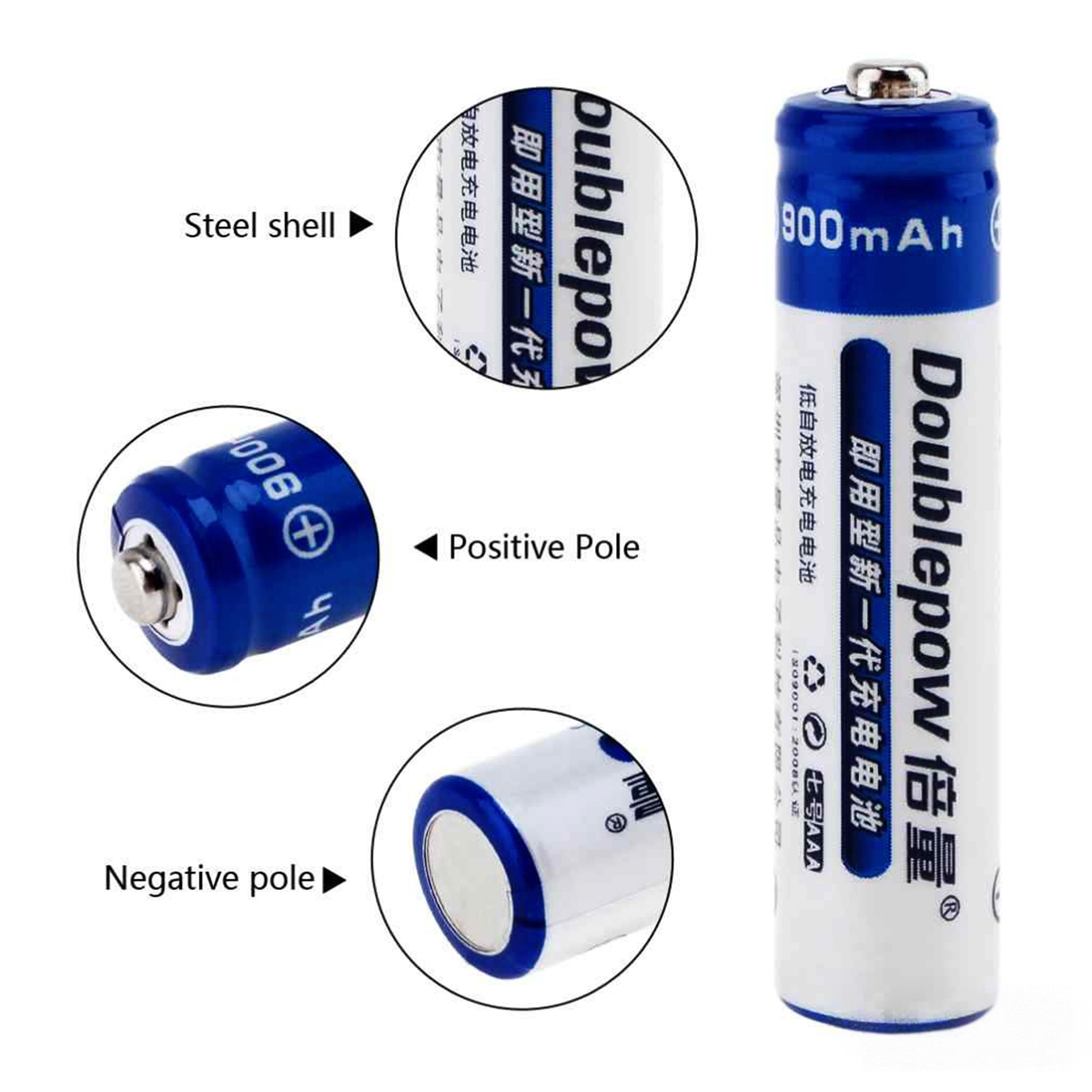 Picture of Doublepow AAA (R03) Size 1.2V 900mAh Rechargeable Battery - 4 Pieces (No Battery Charger Included) ( Blue )