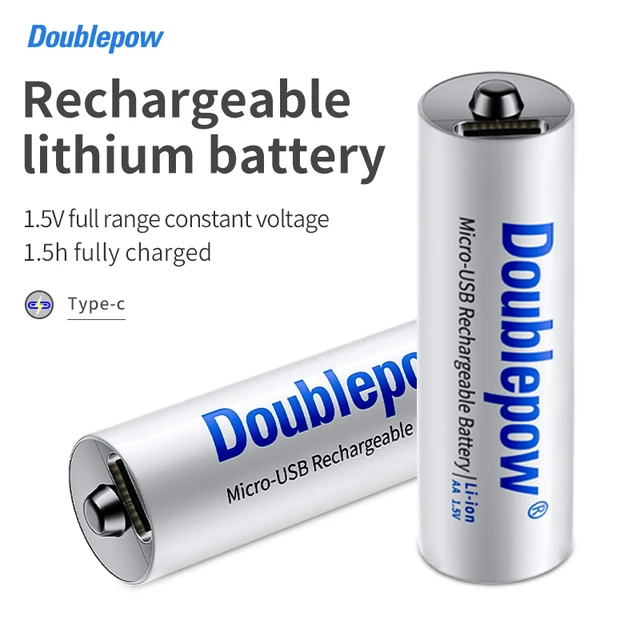 Picture of Unleash Versatility: Multipurpose Uses Doublepow 1.5V 2400mWh AA Size High Capacity Rechargeable Li-ion Battery - Comes in a Set of 2 with Built-in USB Type-C Fast Charging Port & LED Indicator (1000 Cycle Use) -  2 Pieces ( White )