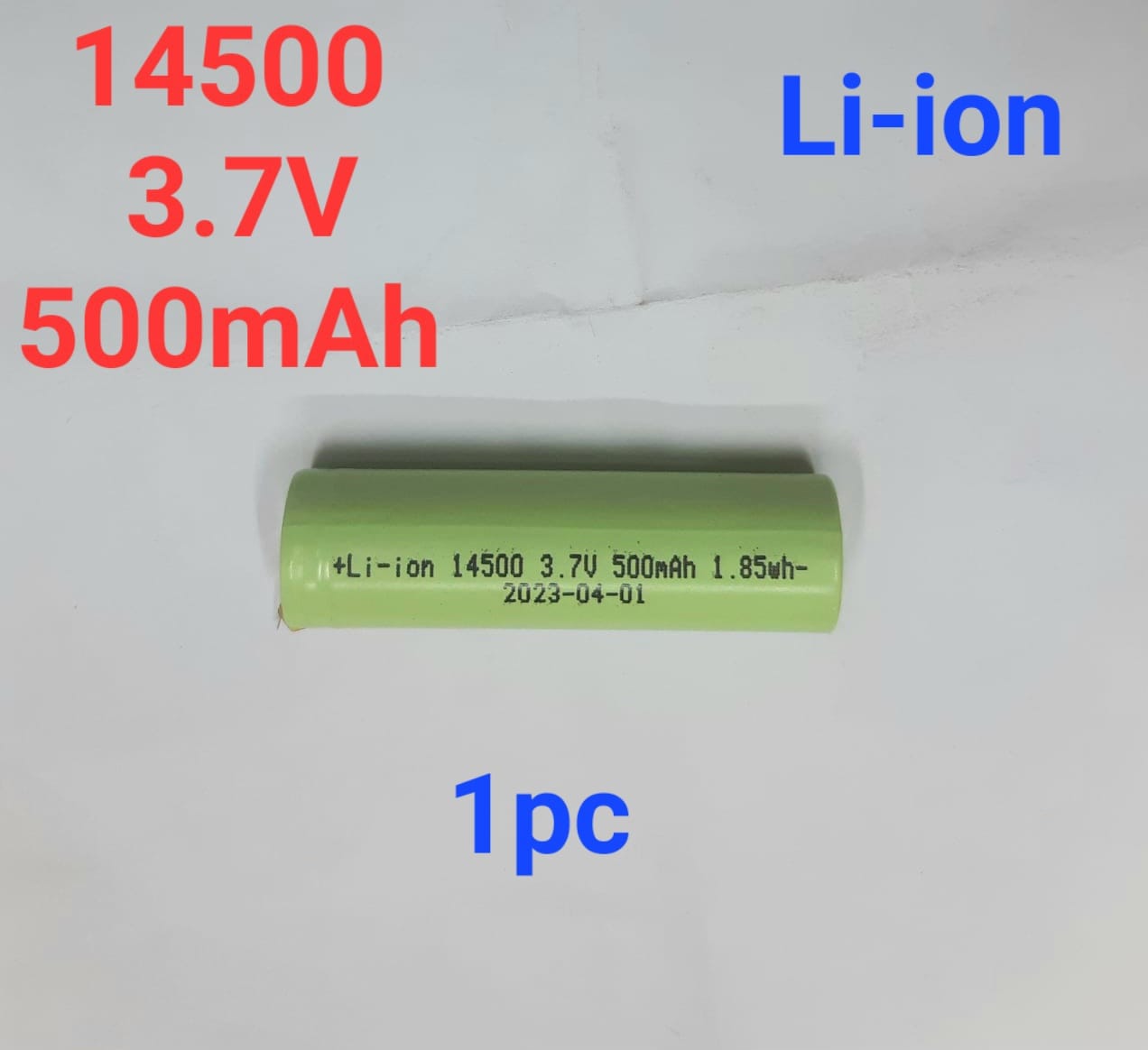 Picture of Li-ion 14500(AA) 3.7V 500mAh 1.8Wh Lithium-ion Rechargeable Battery with Soldering Tags/Tabs - 1 Piece ( Light blue )