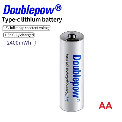 Picture of Doublepow Multipurpose Uses AA Size 1.5Volt 2400mWh Rechargeable Li-ion Battery with Built-in USB Type-C Fast Charging Port & LED Indicator (Point Top) - 1 Piece ( White )