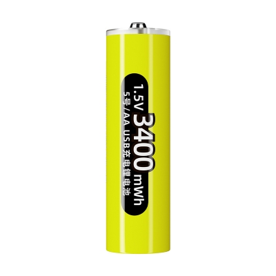 Picture of Doublepow AA Size 1.5V  3400mWh High Capacity Lithium (Li-ion) Battery with Built-in USB Type-C Fast Charging Port & LED Indicator - 1 Piece ( Yellow )