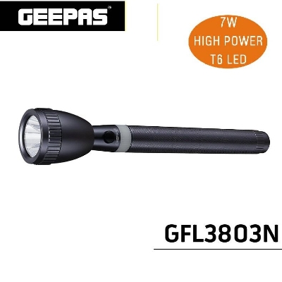 Picture of GEEPAS Original GFL3803N Rechargeable LED Flashlight (Torch Light Body Color : Grey), Portable & Lightweight | 2×18650  3.7V  5000mAh Li-ion Rechargeable Battery | 4hrs* Working | Ideal for Indoor & Outdoor Activities | Powerful Torch - 1 Piece ( oxidation )