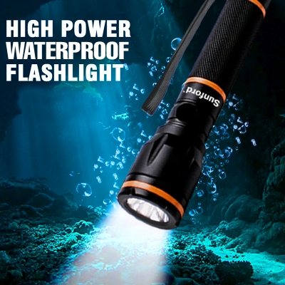 Picture of Sunford Original SF-440WP Waterproof Rechargeable Mini Pocket Size LED Flashlight - 6 Inch Long Portable Hyper Bright 3W CREE LED Torch Light | 1.5 Hours Working* with 200m* Distance Range - 1 Piece ( Black )