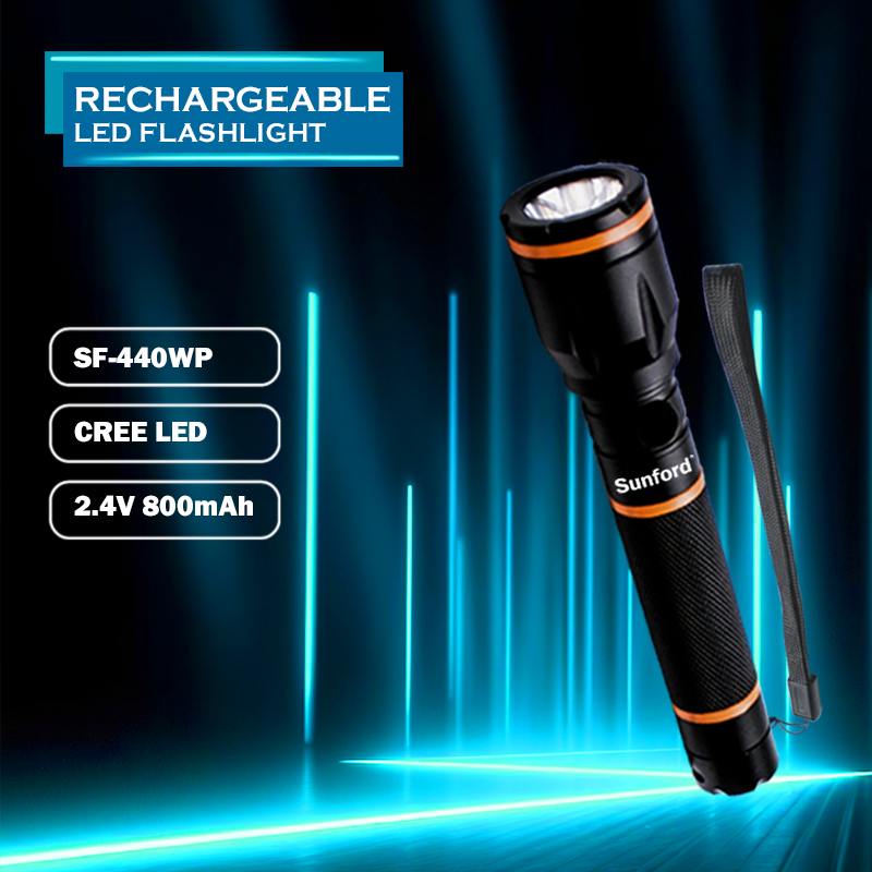 Picture of Sunford Original SF-440WP Waterproof Rechargeable Mini Pocket Size LED Flashlight - 6 Inch Long Portable Hyper Bright 3W CREE LED Torch Light | 1.5 Hours Working* with 200m* Distance Range - 1 Piece ( Black )