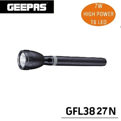 Picture of GEEPAS Original GFL3827N Rechargeable LED Flashlight (Torch Light Body Color : Grey), Portable & Lightweight | 18650 3.7V 3000mAh Li-ion Rechargeable Battery | 3hrs Working | Ideal for Indoor & Outdoor Activities | Powerful Torch - 1 Piece ( oxidation )