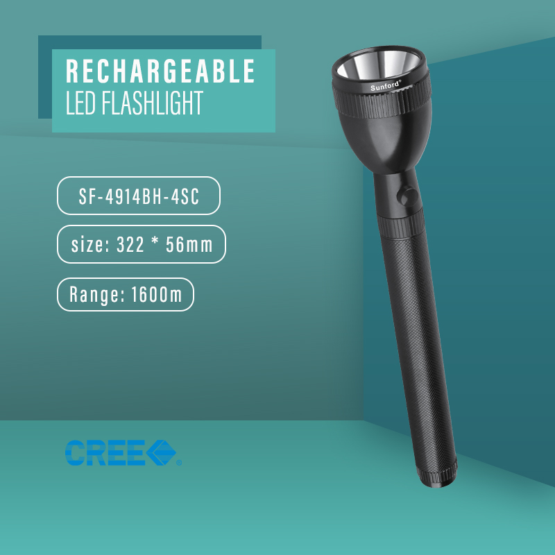 Picture of Sunford SF-4914BH-4SC Rechargeable LED Flashlight / Torch Light  - 1 Piece ( Black )