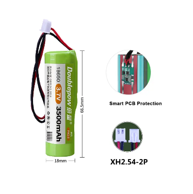 Picture of Doublepow PCB Protected 1S1P Lithium- ion 3.7V 18650 3500mAh Cable Connector Rechargeable Li-ion Battery Pack for Toys, AC/DC LED Bulb - 1 piece ( Light green )