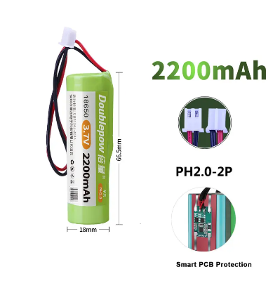 Picture of Doublepow PCB Protected 1S1P 3.7V 18650 2200mAh Lithium ion Rechargeable Battery Pack for Toys, AC/DC LED Bulb - 1 piece ( Light green )