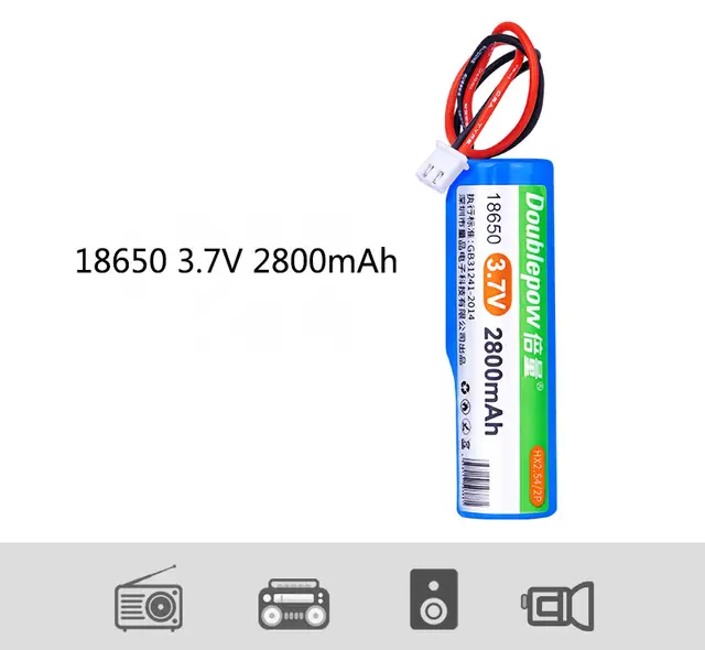 Picture of Doublepow 18650 3.7V  2800mAh High Capacity Li-ion Rechargeable Lithium Battery Pack with HX2.54 Cable Connector with BMS - 1 Piece ( Blue )