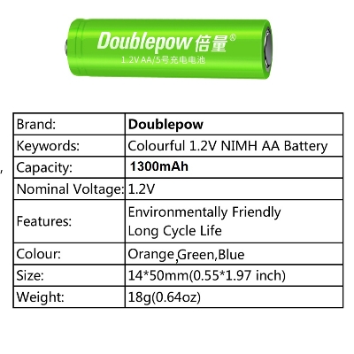 Picture of Doublepow AA Size 1.2V 1300mAh Ni-MH Rechargeable Multi-color Batteries for Solar Lights, Garden Lights, Remotes, Power Tools, Toys, Flashlights etc - 4 Pieces pack ( Multicolor )