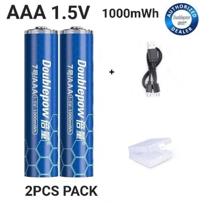 Picture of Doublepow Long Cycle Life AAA Size 1.5V 1000mWh High Performance Rechargeable Lithium-ion Batteries with Built-in Micro USB Charging Port & LED Indicator for Remote Controllers, Toys & Consumer Electronics Devices - 2 Pieces (Blue) ( Blueberry )