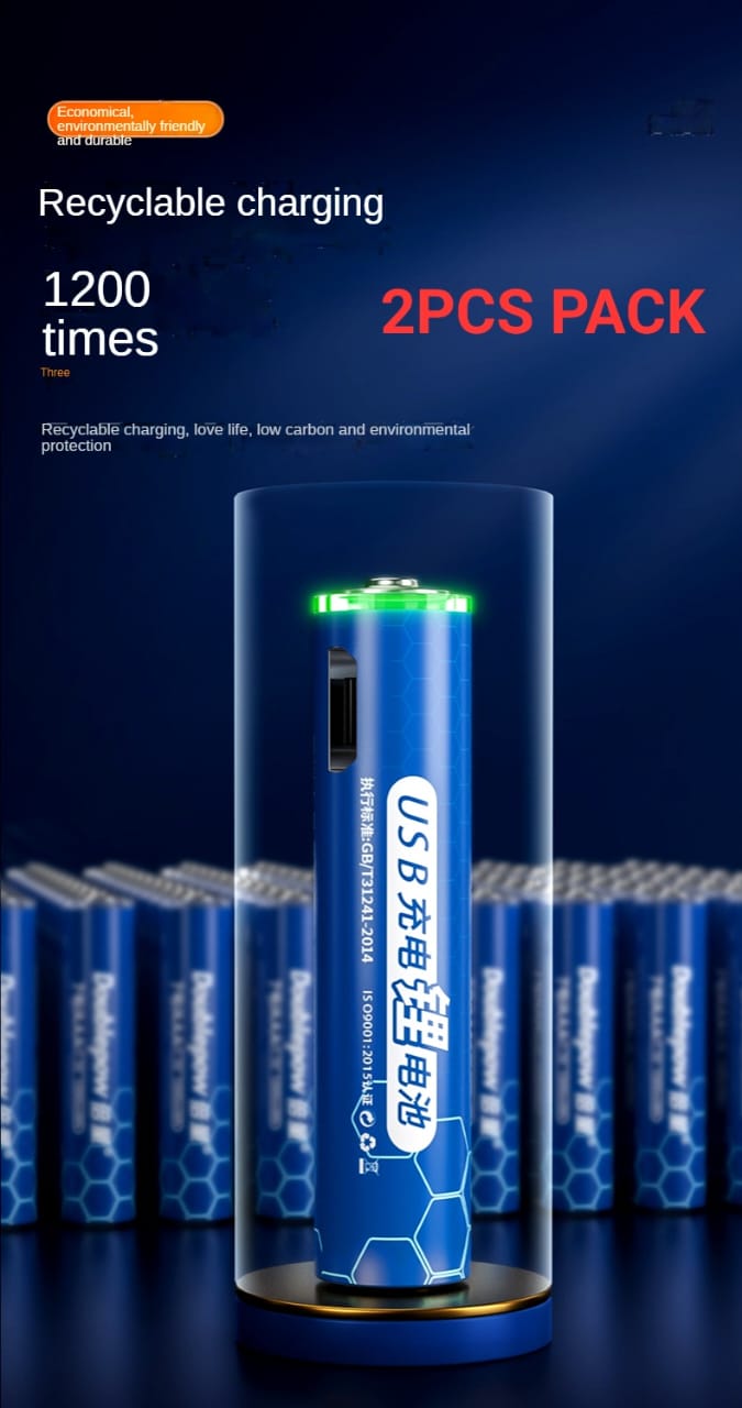 Picture of Doublepow Long Cycle Life AAA Size 1.5V 1000mWh High Performance Rechargeable Lithium-ion Batteries with Built-in Micro USB Charging Port & LED Indicator for Remote Controllers, Toys & Consumer Electronics Devices - 2 Pieces (Blue) ( Blueberry )