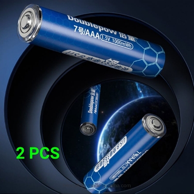 Picture of Doublepow Long Cycle Life AAA Size 1.5V 1000mWh High Performance Rechargeable Lithium-ion Batteries with Built-in Micro USB Charging Port & LED Indicator for Remote Controllers, Toys & Consumer Electronics Devices - 2 Pieces (Blue) ( Blueberry )