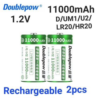 Picture of Doublepow D / UM1 Size 1.2V 11000mAh (HR20/UM1/HP2) Long Cycle Life Rechargeable Nickel Metal Hydride (Ni-MH) Batteries for Gas Stove, Flashlight, Toys & Consumer Electronics - 2 Pieces ( Green )