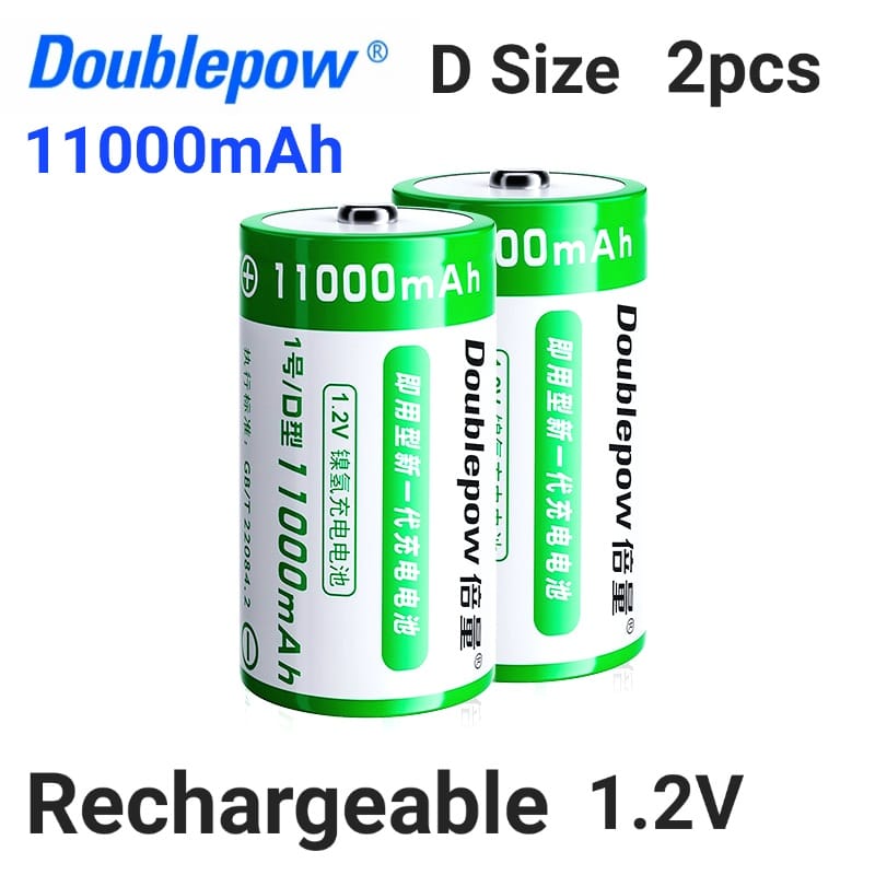 Picture of Doublepow D / UM1 Size 1.2V 11000mAh (HR20/UM1/HP2) Long Cycle Life Rechargeable Nickel Metal Hydride (Ni-MH) Batteries for Gas Stove, Flashlight, Toys & Consumer Electronics - 2 Pieces ( Green )