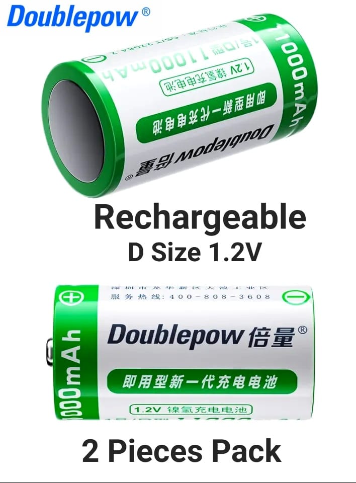 Picture of Doublepow D / UM1 Size 1.2V 11000mAh (HR20/UM1/HP2) Long Cycle Life Rechargeable Nickel Metal Hydride (Ni-MH) Batteries for Gas Stove, Flashlight, Toys & Consumer Electronics - 2 Pieces ( Green )