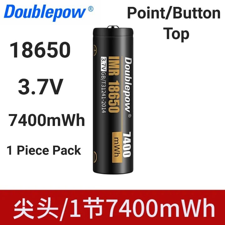 Picture of Doublepow 18650 3.7V 7400mWh Lithium ion Rechargeable Li-ion Battery (Point  Top) - 1 Piece ( Black )