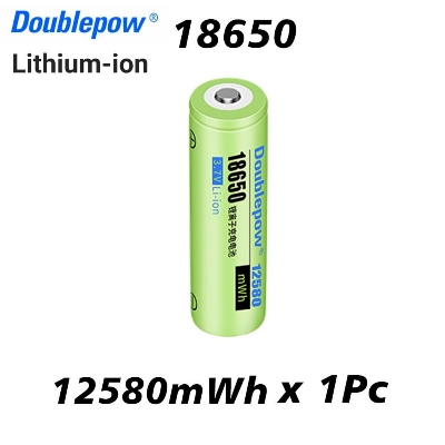 Picture of Doublepow 18650 3.7V 12580mWh High Capacity Lithium-ion Rechargeable Li-ion Battery (Point Top) - 1 Piece ( Green )