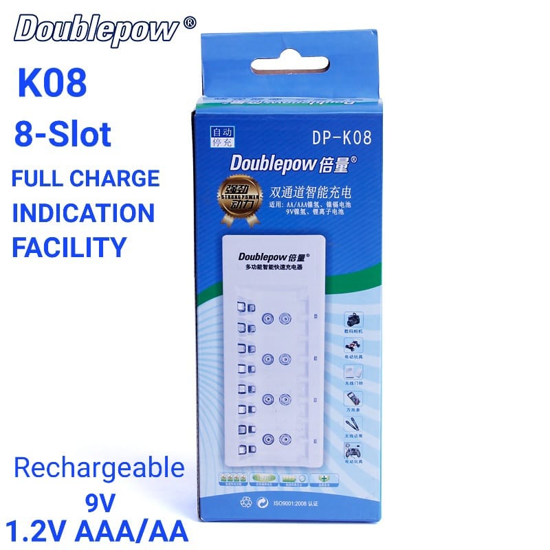 Picture of Doublepow  DP-K08 8-Slot Multifunctional Intelligent Fast Charger with Full Charge Indication System For 1.2V AAA/AA Size & Rechargeable 9V Batteries - 1 piece ( White )