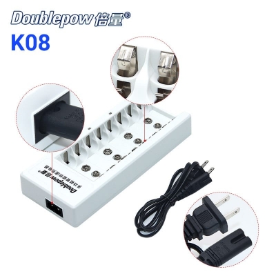 Picture of Doublepow  DP-K08 8-Slot Multifunctional Intelligent Fast Charger with Full Charge Indication System For 1.2V AAA/AA Size & Rechargeable 9V Batteries - 1 piece ( White )