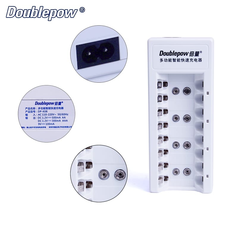 Picture of Doublepow  DP-K08 8-Slot Multifunctional Intelligent Fast Charger with Full Charge Indication System For 1.2V AAA/AA Size & Rechargeable 9V Batteries - 1 piece ( White )