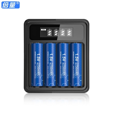 Picture of Doublepow Rechargeable 1.5V 2750mWh AA Size 4 Pieces Lithium-ion Batteries with DP L156 Model 4-Bay Individual Battery Fast Charger Combo Pack