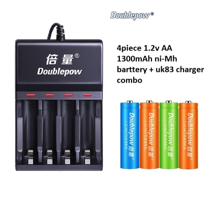 Picture of Doublepow UK83 Fast Charging  4-Bay Smart Fast Charger For 1.2V  AA/AAA Size Ni-MH/Ni-Cd Rechargeable Battery with 4 Pieces 1.2V AA Size 1300mAh Multi-Color Rechargeable Battery Combo Pack ( Multicolor )