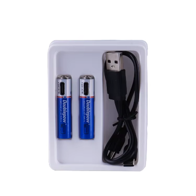 Picture of Doublepow AAA Size 1.5V 600mWh Li-ion Rechargeable Battery with Built-in USB Type-C Charging Port Lithium-ion Power for Golf Carts, Home Electronics Devices Like Remote Controllers, Power Tools, Toys, Boats - 2 Pieces ( Blue )