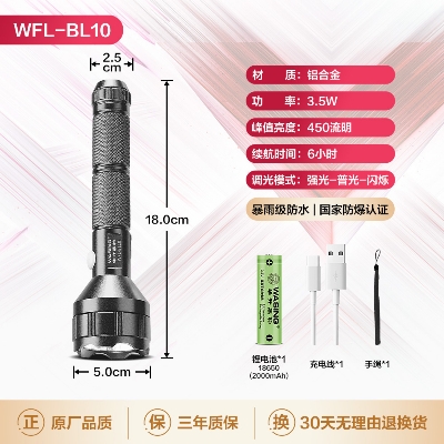 Picture of WASING WFL-BL10 Explosion-proof Certified Rechargeable Multi-function Flashlight with Built-in Type-C Charging Port 3.5W Strong Beam 450 Lumens Super Bright Long-range 7" Long Mini Torch Light For Industrial & Personal Safety Use - 1 Piece ( Grey )