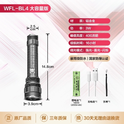 Picture of WASING WFL-BL4 Explosion-proof Certified Multi-function Rechargeable Mini Torch Light with Strong Beam Super Bright Long-range Flashlight for Industries Safety Use & Personal Use - 1 Piece ( Grey )