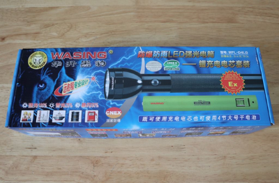 Picture of WASING WFL-D4LG Explosion-proof Certified Strong Beam Flashlight with 3.7V 5600mAh High Capacity Li-ion Rechargeable Battery & Long-range Coverage 14.5" Long Torch Light For Enterprise Security, Warehouse Security, Patrolling, Self-defense etc - 1 Piece ( Black )