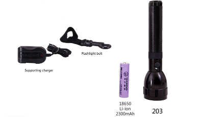 Picture of WASING WFL-203 Outdoor Patrol Self-defense Rechargeable Super Bright 5W LED Flashlight Long-range Strong Beam Mini Torch Light- 1 Piece ( Black )