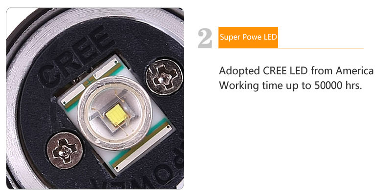 Picture of WASING WFL-203 Outdoor Patrol Self-defense Rechargeable Super Bright 5W LED Flashlight Long-range Strong Beam Mini Torch Light- 1 Piece ( Black )