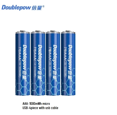 Picture of Doublepow AAA Size 1.5V 1000mWh Rechargeable Battery With Built-in Micro USB Charging Port & LED Indicator - High-Energy Replacement for Dry Cells Rechargeable 1.5V AAA Solution - 4 Pieces  (Blue) ( Blue )