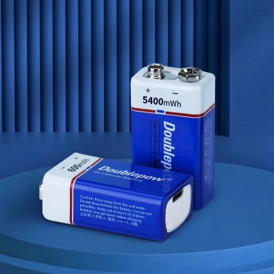 Picture of Doublepow 9V 5400mWh Lithium-ion Rechargeable Battery with Built-in USB Type-C Fast Charging Port High Capacity Battery for Electric Vehicles, Boats, Smoke Alarms, Toys, Medical Equipments & Home Appliances - 2 Pieces ( Blue )