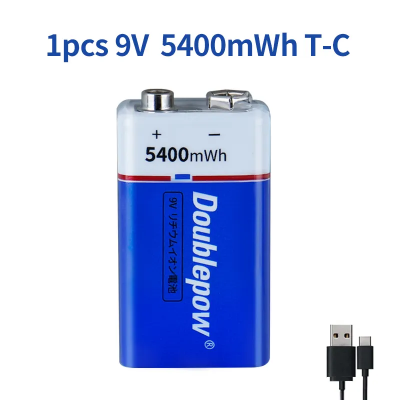 Picture of Doublepow 9V 5400mWh/600mAh Lithium-ion Rechargeable Battery with Built-in USB Type-C Fast Charging Port High Capacity Battery for Electric Vehicles, Boats, Smoke Alarms, Toys, Medical Equipments & Home Appliances - 1 Piece ( Blue )