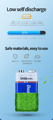 Picture of Doublepow 9V 5400mWh/600mAh Lithium-ion Rechargeable Battery with Built-in USB Type-C Fast Charging Port High Capacity Battery for Electric Vehicles, Boats, Smoke Alarms, Toys, Medical Equipments & Home Appliances - 1 Piece ( Blue )
