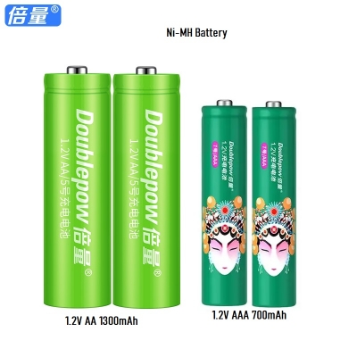 Picture of Doublepow  2pcs 1.2V 1300mAh (Multi-Color) AA Size & 2pcs 1.2V AAA 700mAh (Green Color) Nickel Metal Hydride (Ni-MH) Rechargeable 1.2V Batteries Pack For Toys, Remote Controller, DC Home Appliances etc (Battery Charger Not Included) - 4 Pieces Pack ( Green )