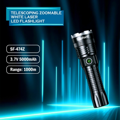 Picture of Sunford  SF-474ZL Telescopic Zoomable 30W High Power White LASER LED Flashlight / Torch with Digital LED Display & Power Bank Facility - 1 Piece ( Black )