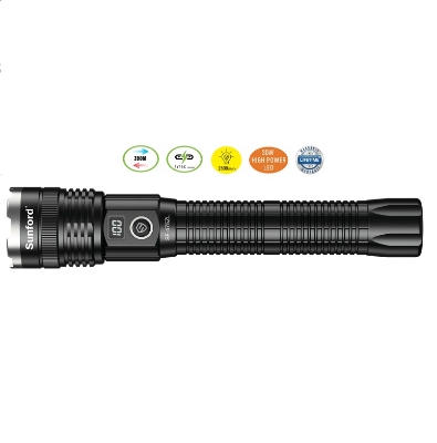 Picture of Sunford SF-475ZL Telescopic Zoomable 30W White LASER LED Flashlight / Torch with Digital LED Display & Power Bank Facility - 1 Piece ( Black )