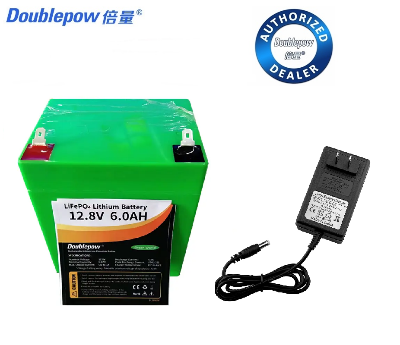 Picture of Doublepow 12V 6Ah Lithium Iron Phosphate (LiFePO4) LFP Battery for Golf Carts, Rechargeable Fan, Forklift, Energy Storage, Power Tools, Boats, Electric Vehicle, E-bike, Lighting, etc 12.8V LFP  with 14.6V 2A Output 4S Lithium Battery Charger Combo Pack ( Green )