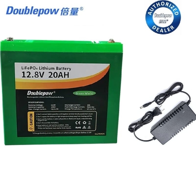 Picture of Doublepow 12.8V LFP 20Ah Lithium Iron Phosphate (LiFePO4) Battery with 14.6V 5A Output 4S Lithium Battery Charger Combo for Home Storage Mini UPS, Electric Vehicle, E-bike, Lighting, DC Solar Fan etc ( Green )