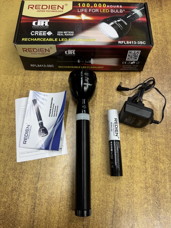 Picture of Redien RFL-8413-3SC Rechargeable Flashlight / LED Torch Light For Outdoor Use - 1 Piece ( Black )