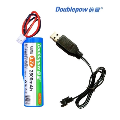 Picture of Doublepow PCB Protected 18650 3.7V 2800mAh High Capacity Li-ion Rechargeable Lithium Battery Pack with HX2.54 Cable Connector & BMS with Full Charge Indicator USB Charging Cable Kit Combo - 1 Piece ( Multicolor )