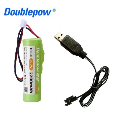 Picture of Doublepow PCB Protected 1S1P 18650 3.7V  2200mAh Lithium ion Rechargeable Battery Pack for Toys, AC/DC LED Bulb with Full Charge Indicator USB Cable Charging Kit Combo - 1 Piece ( Multicolor )