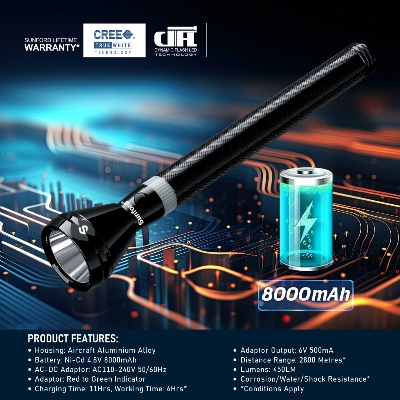 Picture of Sunford Rechargeable LED Flashlight Model SF-4418SL-4C - 1 Piece ( Black )